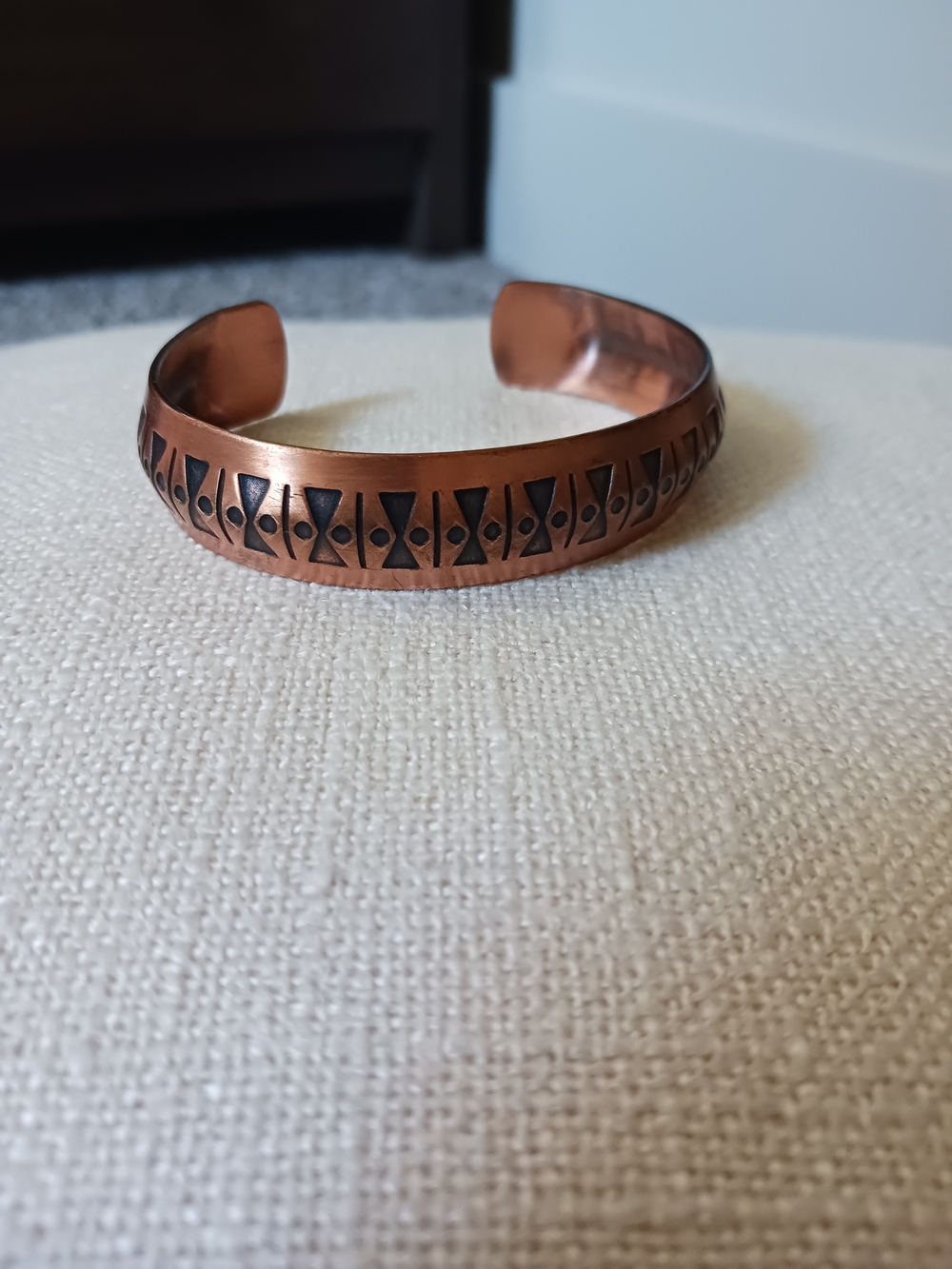 Vintage 1970's Copper Engraved Cuff Bracelet Boho Tribal Southwestern Bangle